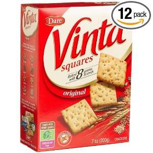 Dare Vinta Squares Crackers, Original, 7 Ounce Boxes (Pack of 12)