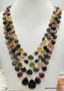 570 CT TOURMALINE STONE BEADS TEARDROP STRANDS NECKLACE  