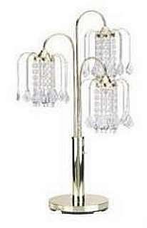 34 3 ARM CRYSTAL CHANDELIER TABLE LAMP POLISHED BRASS  