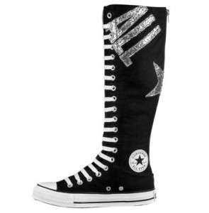 Converse Black ALL STAR Silver Glitter XXHI Knee High Tennis Shoes 