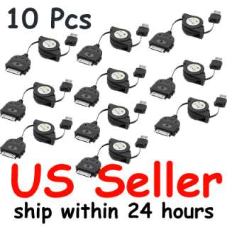 10X iPhone iPod Touch USB Data Retractable Cable Bk Lot  