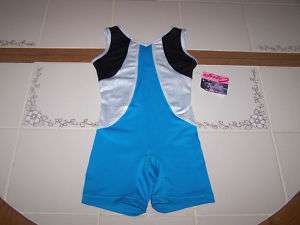 NWT NEW CAPEZIO BIKETARD GYMNASTICS BLU SILVER HOLO 6 7  