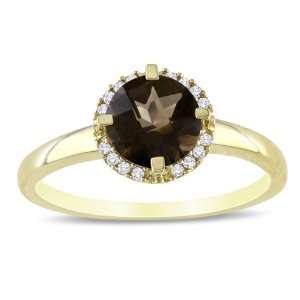  10K White Gold, Diamond and Smokey Quartz Ring, (.06 cttw 