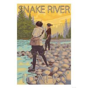  Women Fly Fishing, Snake River, Idaho Giclee Poster Print 