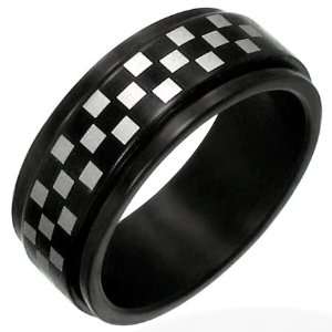  Black Checker Design Stainless Steel Ring   8 Jewelry