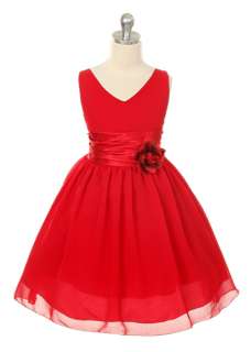 Red Vshaped Chiffon Flower Birthday Girl Dress  