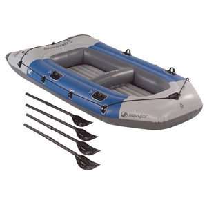 Feet6 Inchx4 Feet6 Inch Holds 4 people (840 lbs.) Includes 4 oar locks 