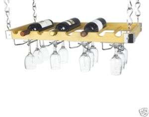 Wine Bottle & Glass Ceiling or Wall Rack   Natural Wood 845033066469 