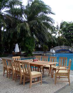   Grade A Teak 9pc Dining 117 Rectangle Table Chair Set Patio Outdoor
