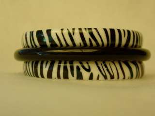   Plastic Bangle Bracelet Set 3 Zebra Print Pair, Black Tube  