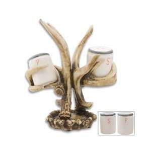  Deer Resin Antler Salt And Pepper Shakers With Stand 