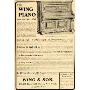   Wing & Son Upright Piano Antique   Original Print Ad