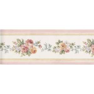 Wallpaper Border Victorian Satin Roses with Pink Trim  